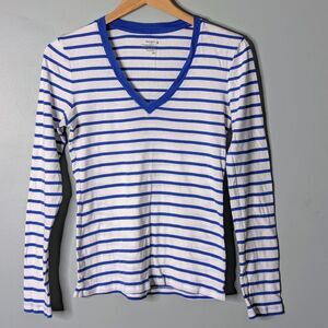 Old Navy Cotton Royal Blue Stripe Long Sleeve V-neck Fitted T-shirt Size M